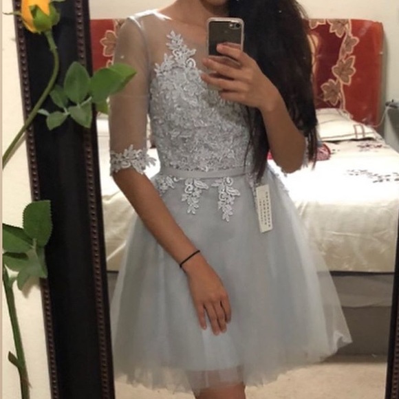 Dresses & Skirts - Grey blue homecoming banquet lace up dress